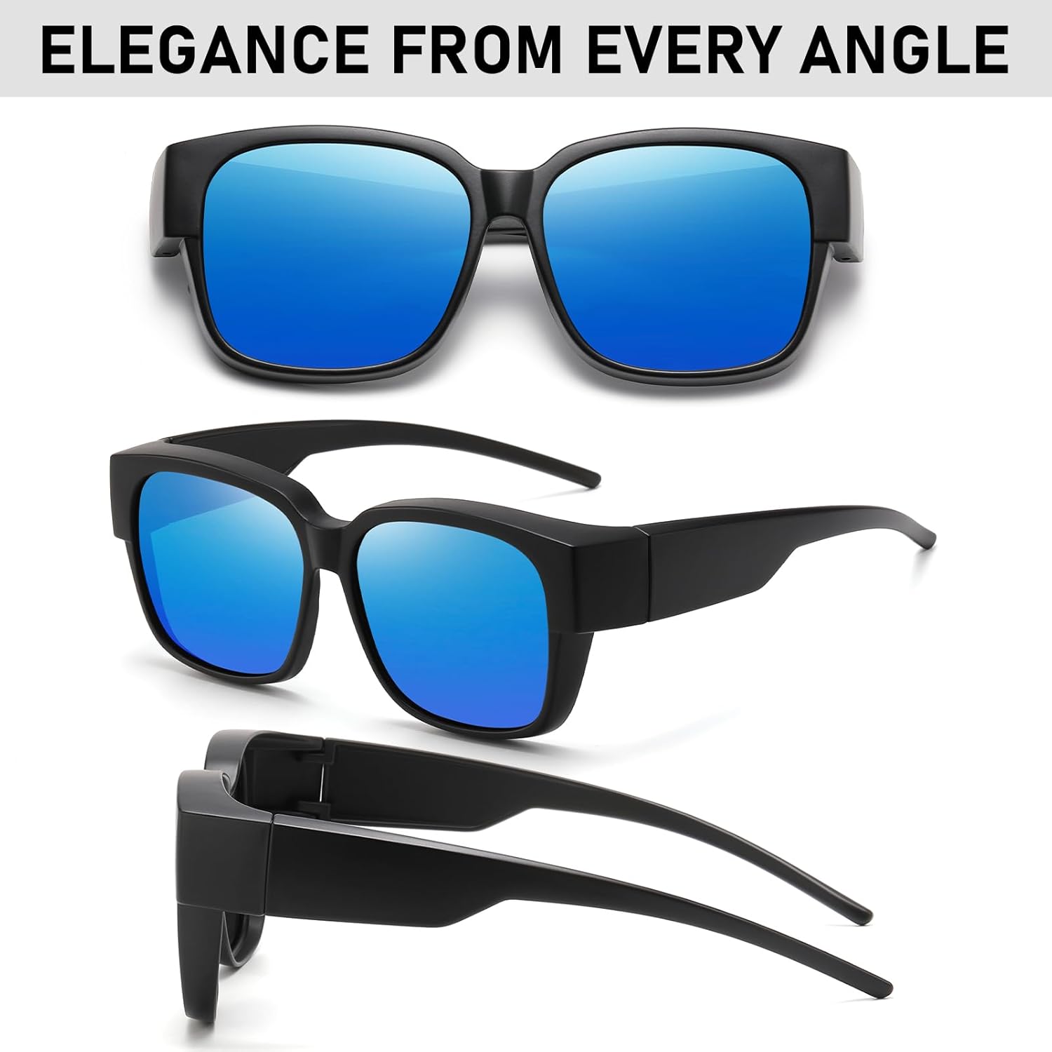 HAOLOTA Polarized Fit Over Glasses Sunglasses for Men Women Trendy Square Wrap Around Shades For Driving UV Protection