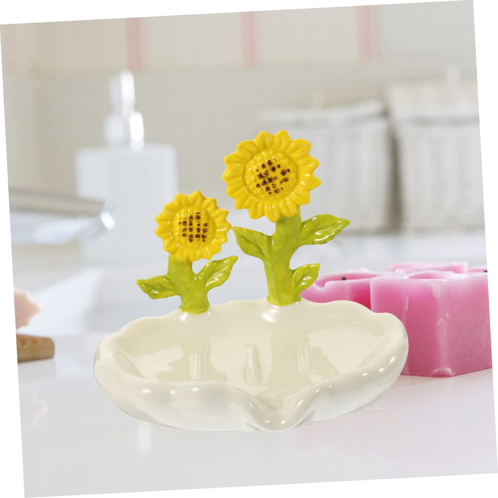 Jabonera de Cerámica Forma de Flor, Color Blanco, para Baño