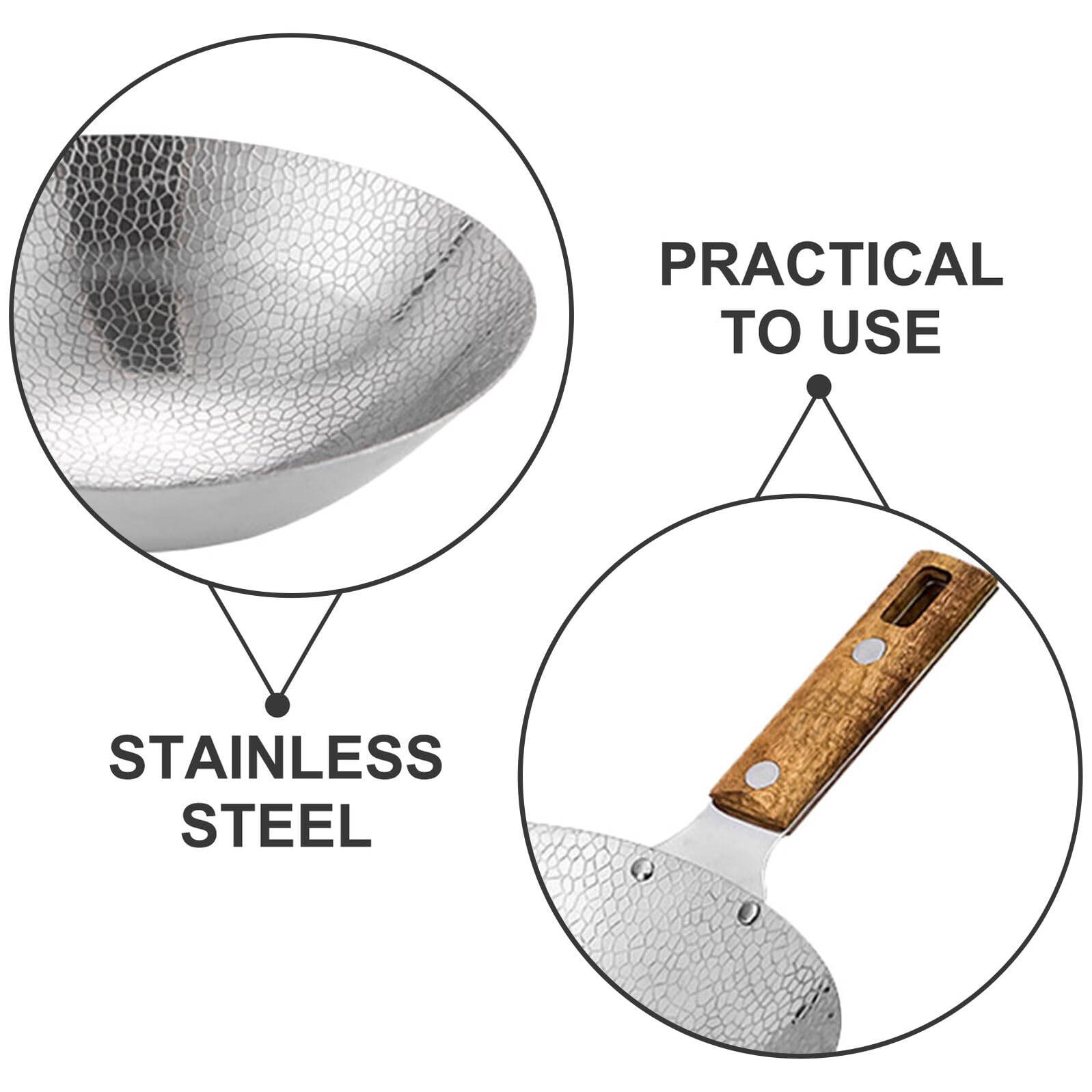SHINEOFI Wok Da Cucina in Acciaio Inox 22 Cm Con Manico in Legno Multifunzionale Per Fornello Casalingo, Padella Wok Tradizionale Per Cucina Domestica e Fritture Versatili
