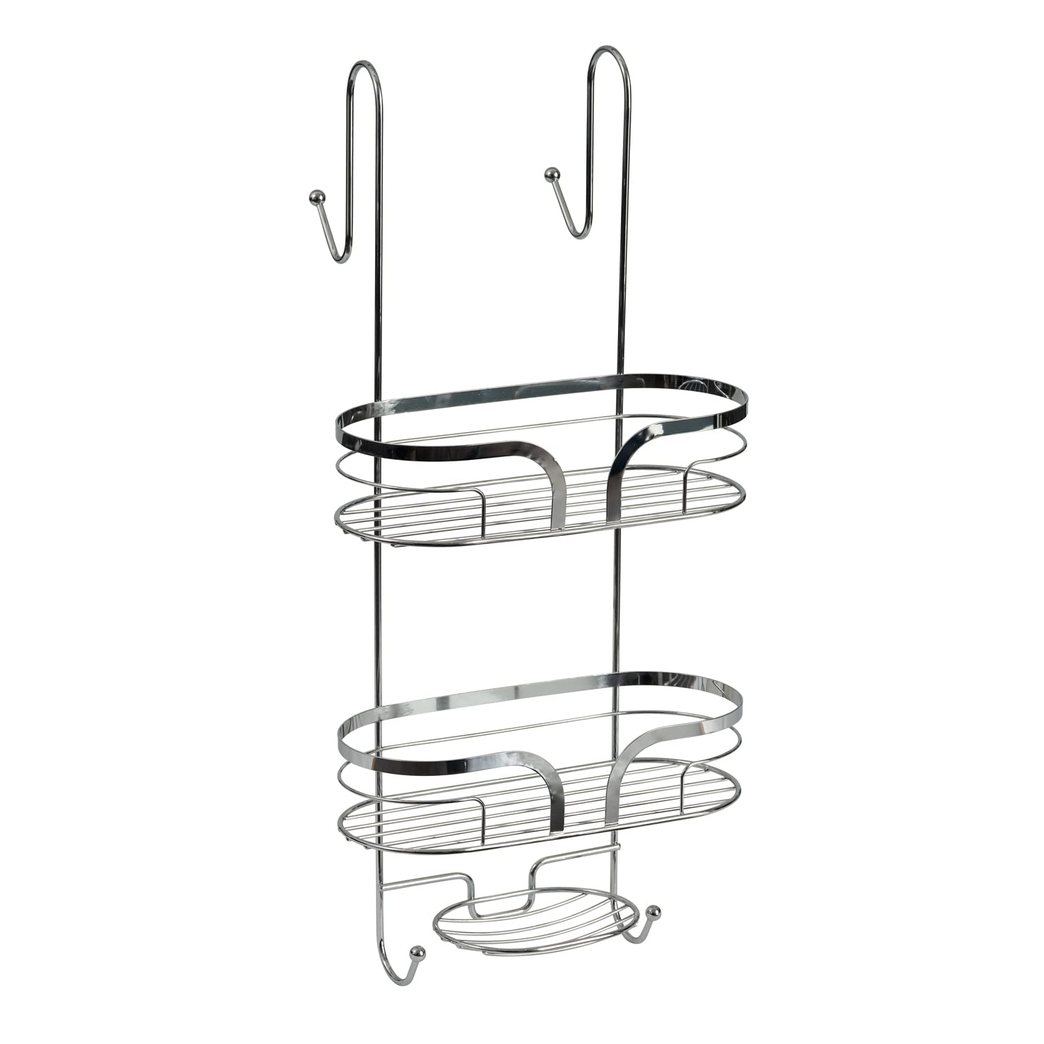 Showerdrape Chrome Bathroom Shower Caddy Hanging 3-Tier Storage Baskets Dante