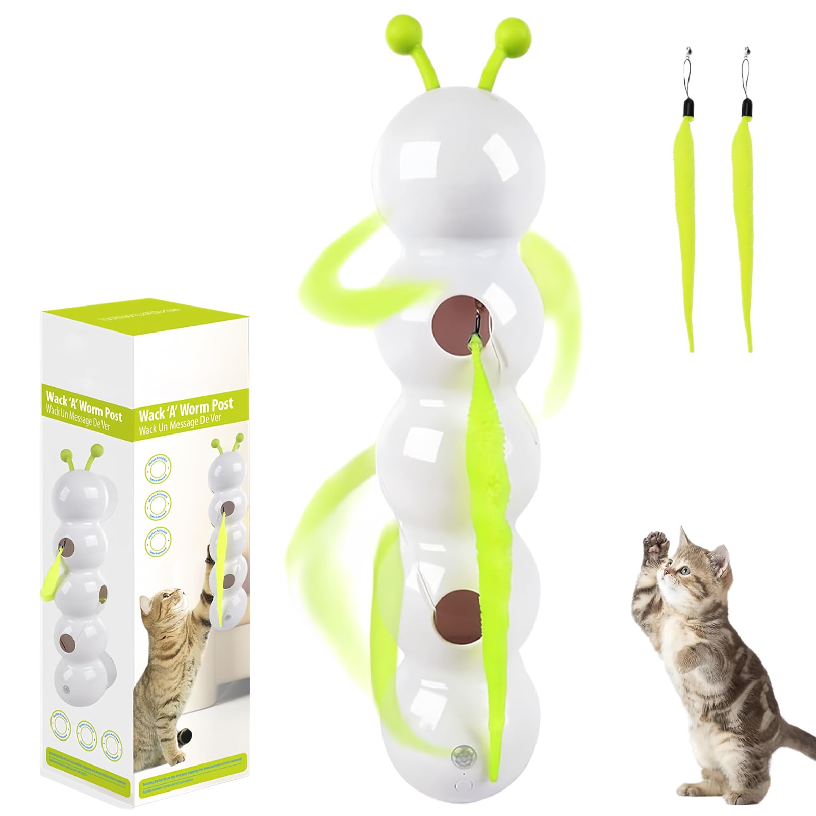 Whirlie, giocattolo per gatti Happy Luna, giocattolo per gatti Whirlie Smart Motion con design a forma di verme, interattivo, con ventosa, per gatti interni, montaggio a parete e finestra