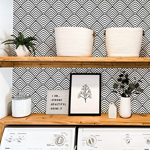 Erfoni Black And White Peel And Stick Wallpaper Geometric Contact Paper 17.7Inchx196.8Inch Modern Chevron Wall Paper Peel And Stick Strip Decorative Removable Self Adhesive Wallpaper Bathroom #TOP4