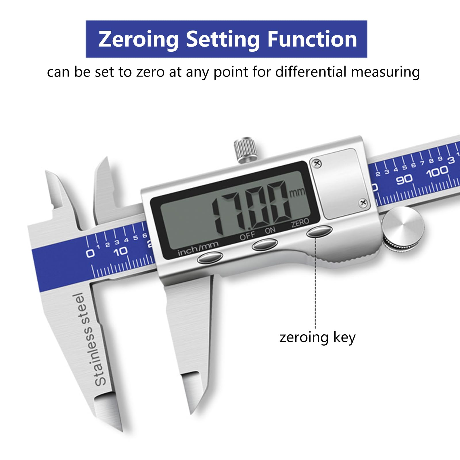 Pie de Rey Digital 150mm/6Inch, Calibre Digital Electrónica de Acero Inoxidable con Pantalla LCD, Electrónico Vernier Caliper para Mediciones Externas,Internas,Profundidad y Paso
