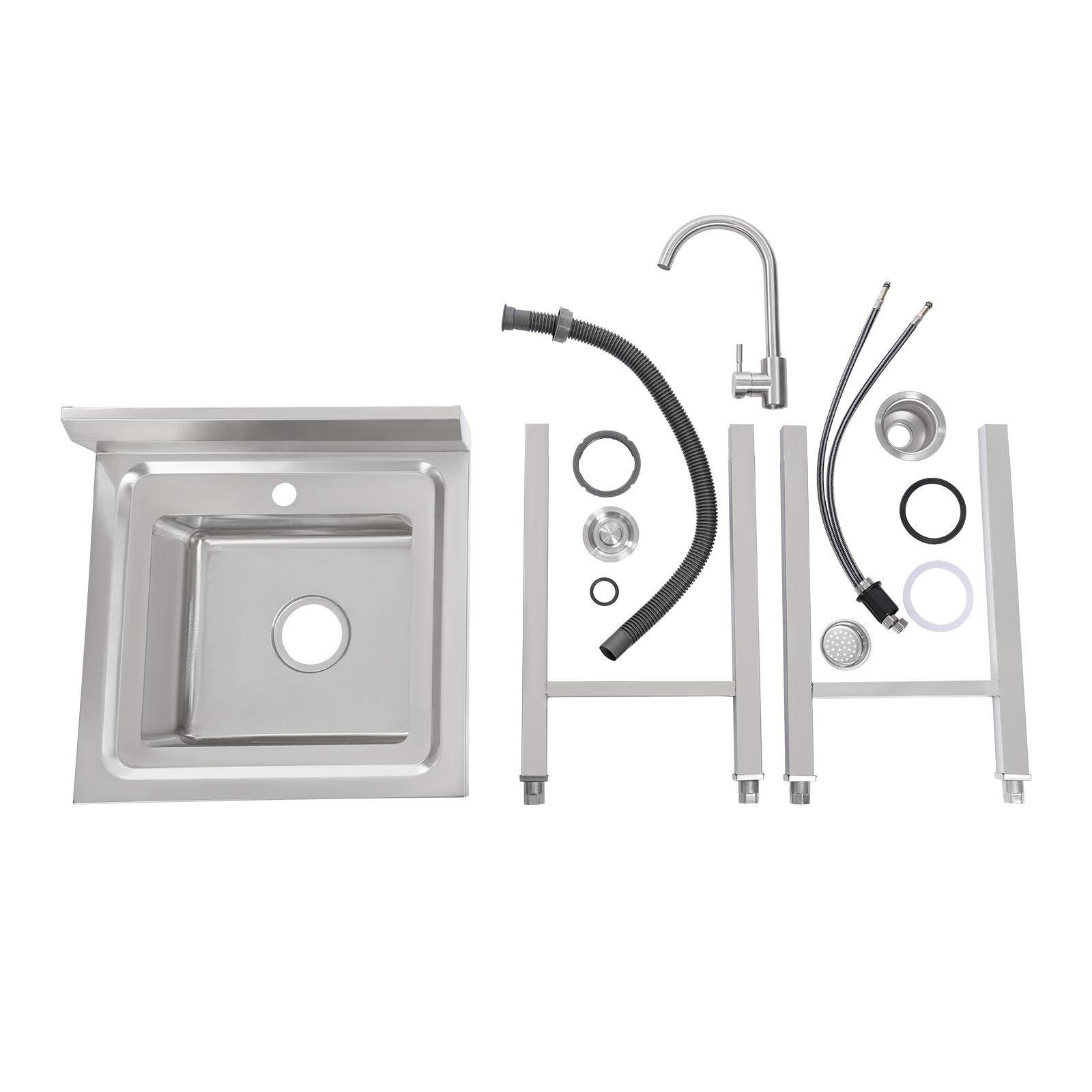 Évier Commercial Inox, Plonge Professionnel Autoportant, Grand Bac Profond 35cm, Évier Cuisine sur Pied Inox 201 avec Robinet 360° et Panier Filtre, pour Restaurant Food Truck Jardin Garage 50x50x93cm