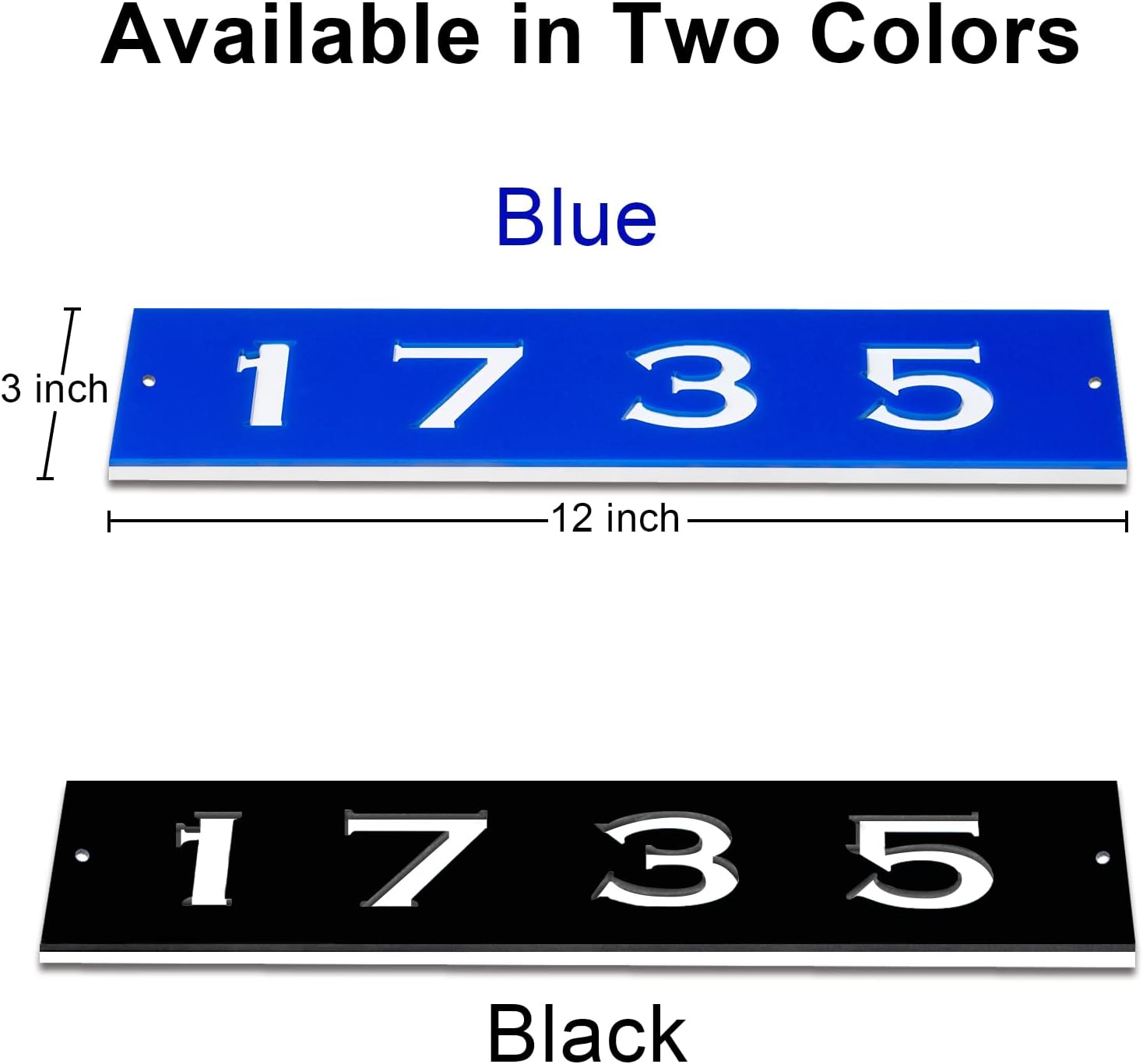 Personalized Acrylic Address Plaque, Custom Address Sign for House, 3"x12" House Number Sign with White Backplane and Screw to Install, Used for Outside, Indoor, House, Mailbox, Street (Black, Blue）