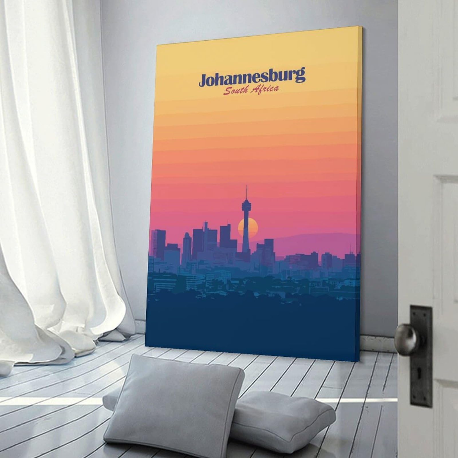 Junmoney Johannesburg Skyline Sunset Canvas Wall Art 20x30inch(50x75cm), for Study, Office Or Focused Interiors, Home Office Artwork with Decorative Appeal