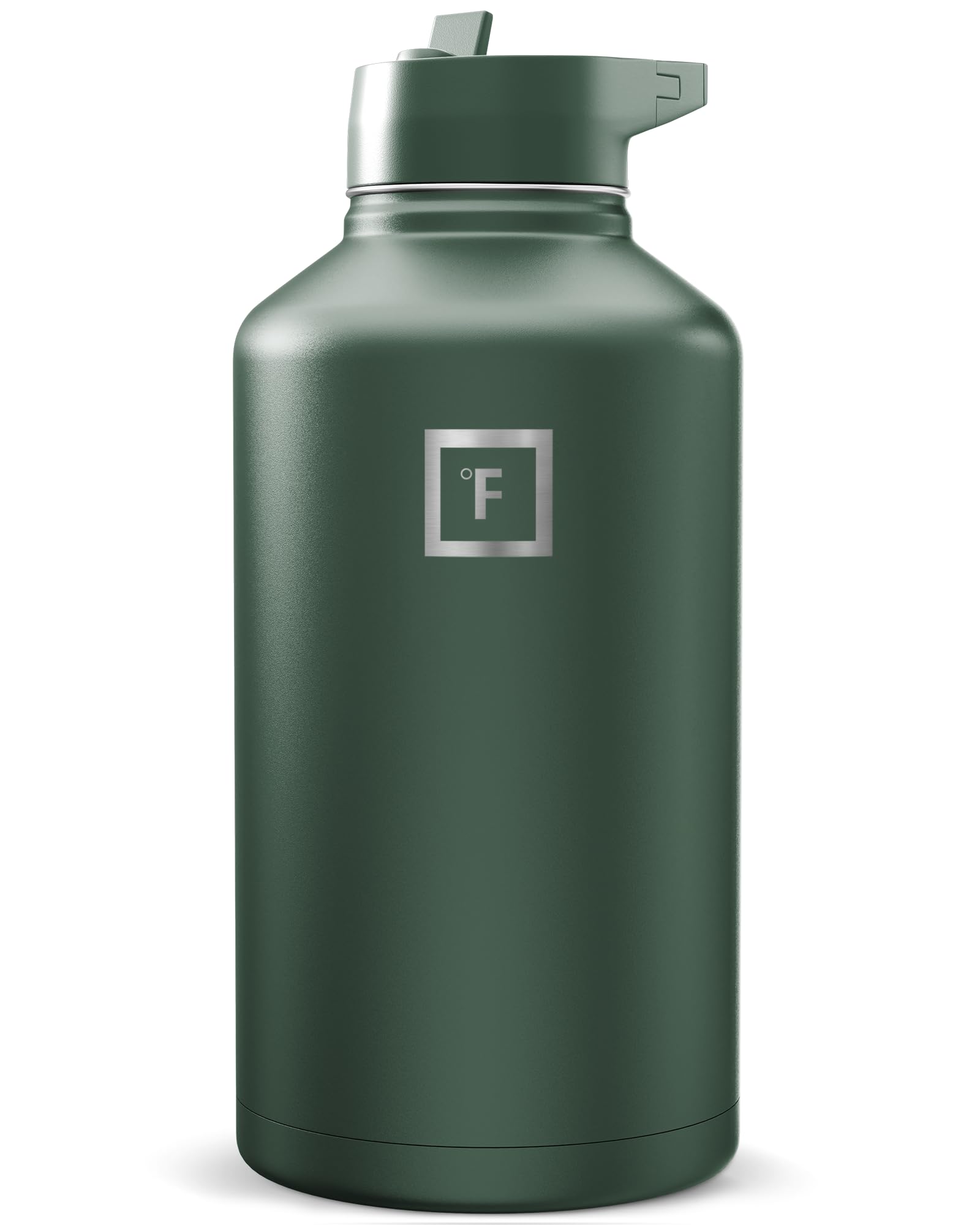 64 oz Wide Mouth Water Bottle with Straw | Insulated Half Gallon Water Bottle with Leakproof Straw Lid - BPA Free, Cold 24 Hrs, Sweat Free (Dark Pine)