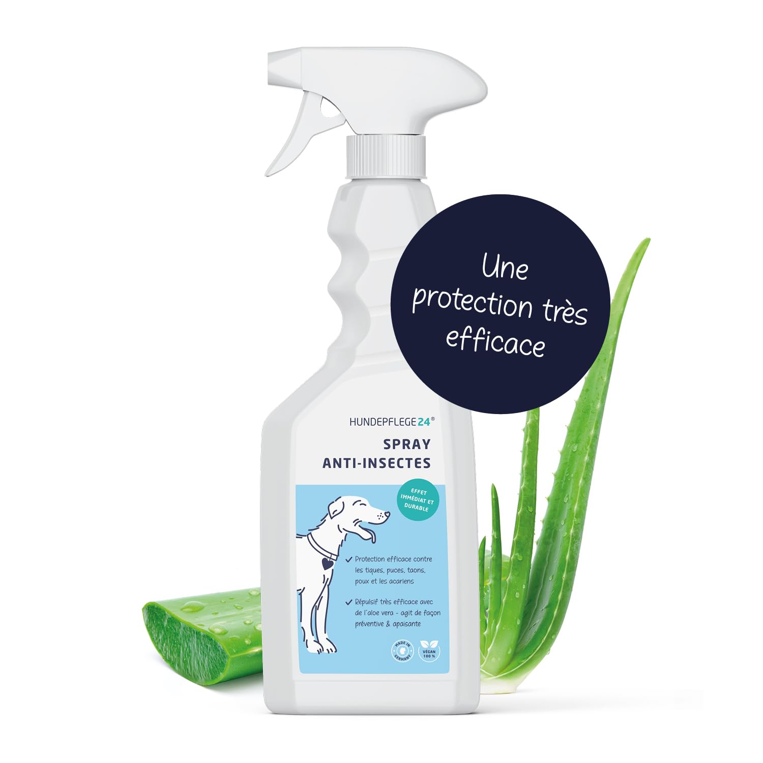 Spray Anti Tique et Anti Puces Chien 500ml - Protection hautement Efficace Contre Les tiques, puces & acariens pour Les Chiens avec du géraniol et de l'aloe Vera - Action immédiate