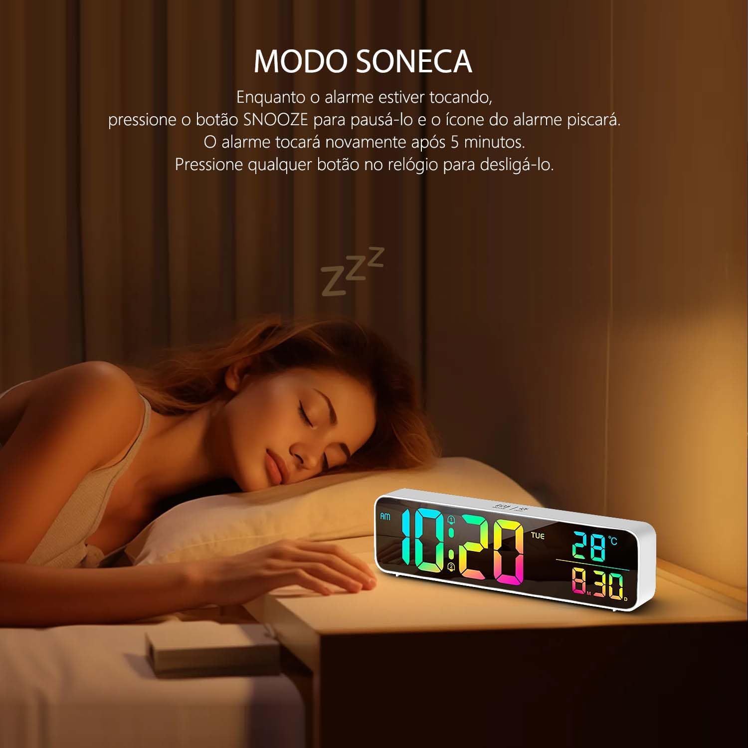 White Digital Alarm Clock Bluetooth Time Sync Temperature Humidity Snooze Countdown Stopwatch Special Date Alarm Battery Powered Wall Desk Clock for Bedroom Home Office Kids Seniors Heavy Sleepers