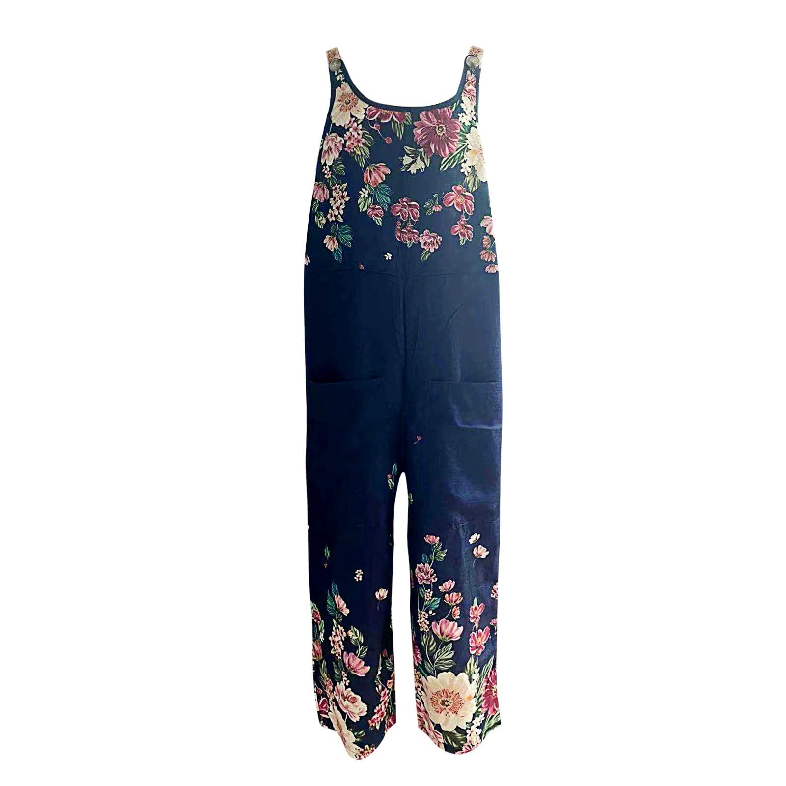 Tuta da donna con salopette per il tempo libero, motivo floreale, vestibilità ampia | Leggero, traspirante, oversize, morbido, tuta, con tasche, tuta estiva, baggy, bavaglino, pantaloni, per anziani