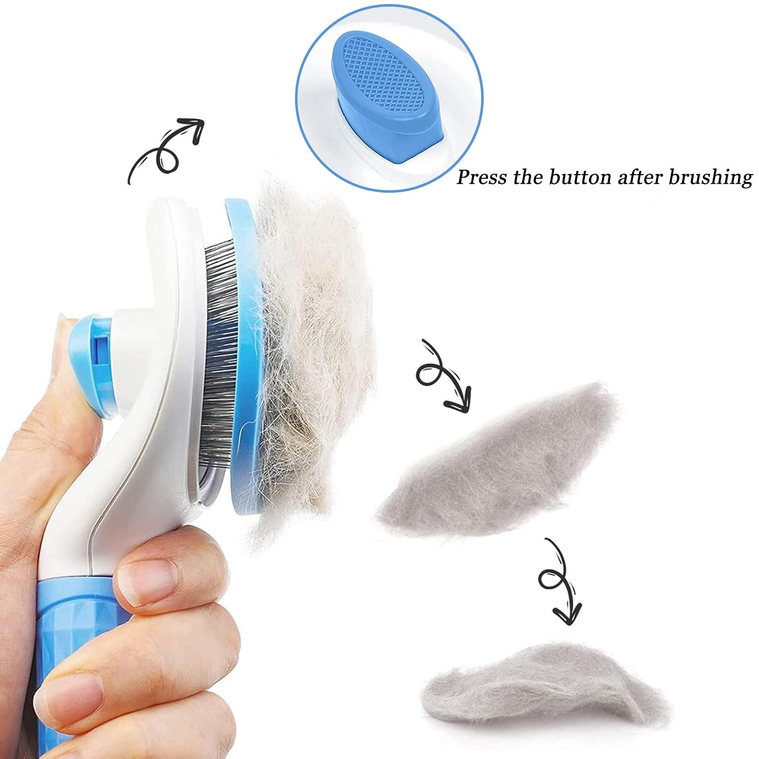 Dog Brush Grooming Comb Self Cleaning Slicker Brushes with Smooth handle Cat Grooming Tool with Cleaning Button for Shedding and Massage (Blue) - Image 4