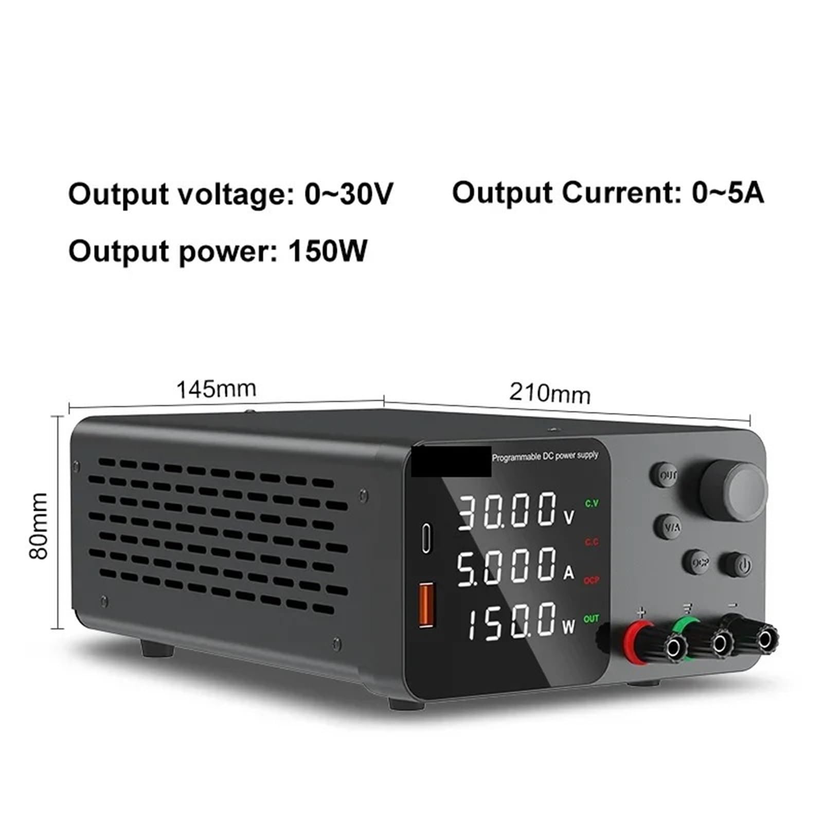 Fuente de banco, Fuente de alimentación CC ajustable, fuente banco laboratorio LED, con interruptor estabilizado, regulador voltaje(TPS605 60V 5A)