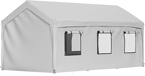 Miniatura 9 de VEVOR Toldo para automóvil de 10 x 20 pies refugio de garaje resistente con 8 patas paredes laterales y ventanas extraíbles tienda de campaña de