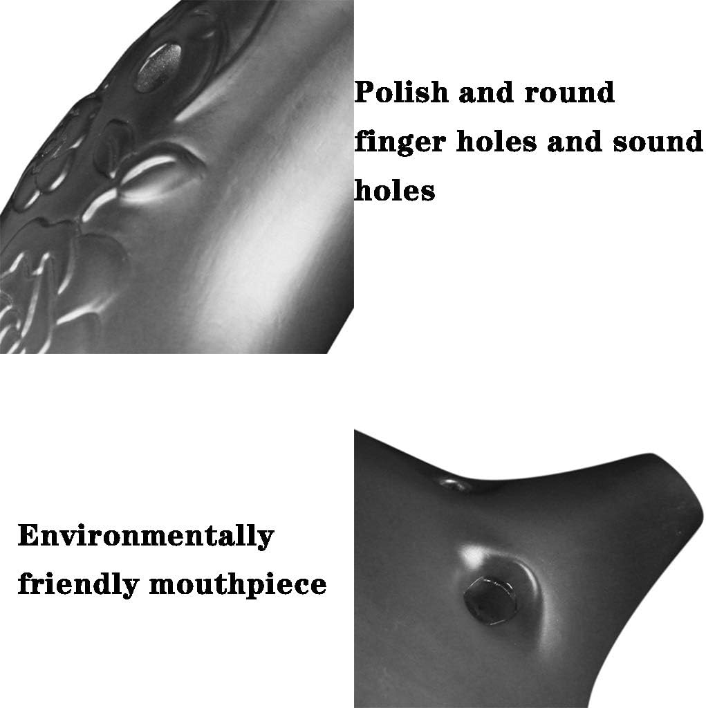 Idyllic Rose-Relief Submarine-Shaped Ocarina, Beginner's 12 Hole Alto C Flute Instrument, Artwork, Cloth Bag + Cleaning Stick + Mouthpiece Protector (Color : Black, Size : 18105cm)