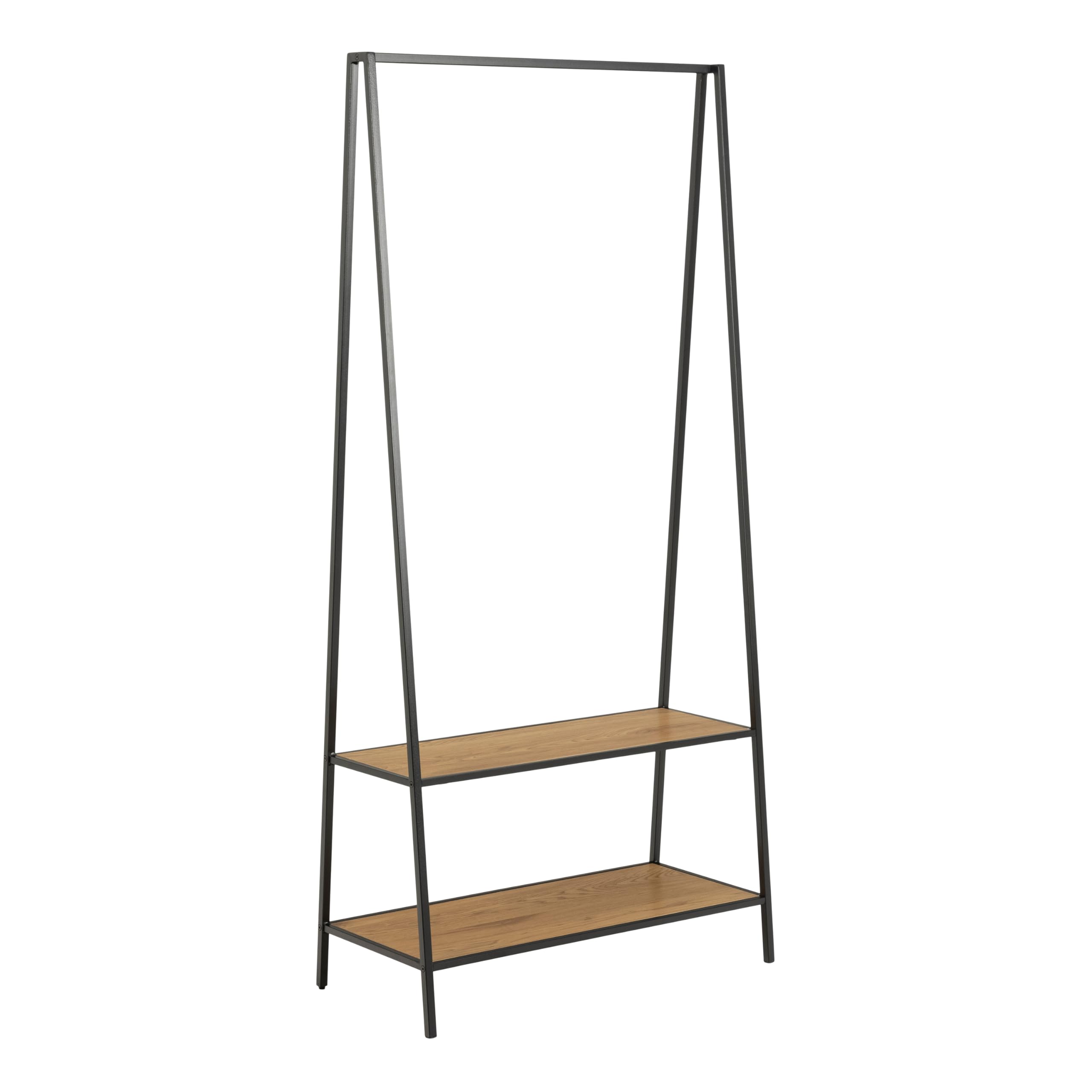 Furniture To Go | Seaford, Black & Oak, Clothes Rack with 2 Shelves