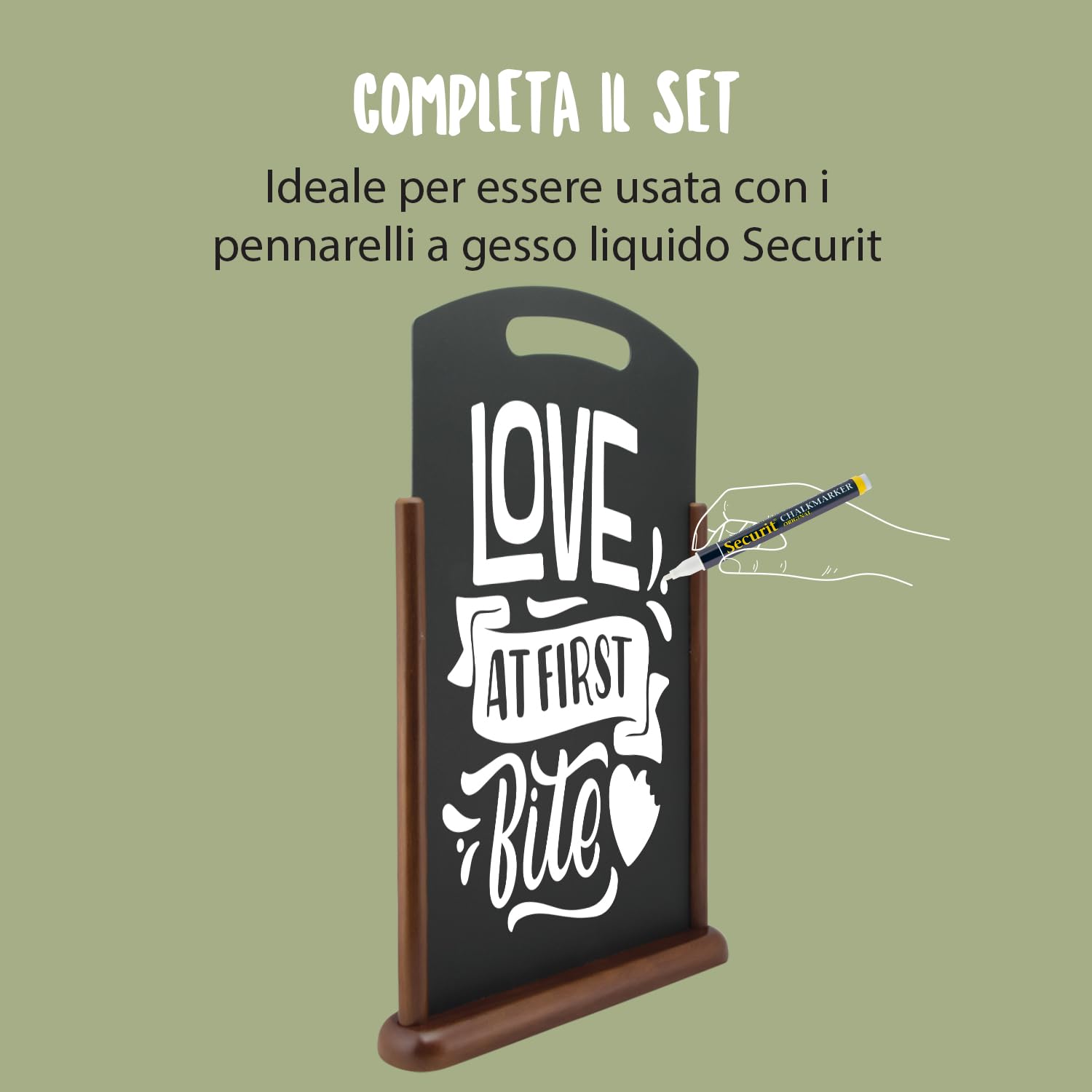 SECURIT - Lavagna Da Tavolo Con Manico - Per Pennarelli A Gesso Liquido - Per Caffè, Ristoranti, Bar, Negozi - Molto Grande - Inserto Non Rimovibile - Faggio Laccato - 54x35x7cm - Colore Marrone