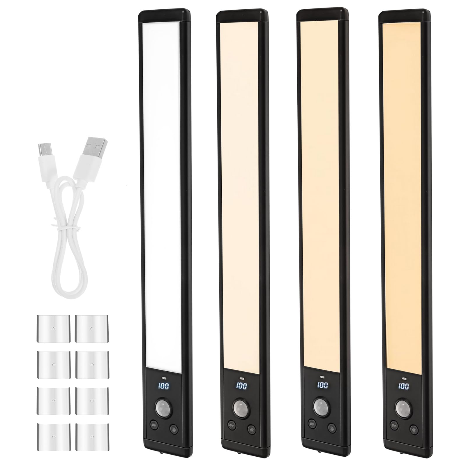 SOIMISS 4 Pack Under Cabinet Kitchen Lights with 66 LED, 2200mAh Rechargeable, 3 Modes & 3 Brightness with 120° Angle Motion Sensor Lights Indoor, Magnetic Stick Wireless Light for Wardrobe Stairs