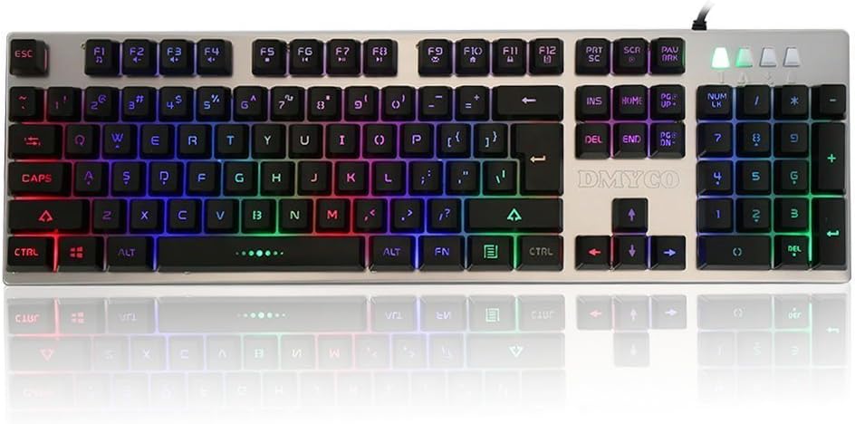 LED Gaming Keyboard DMYCO Mechanical Feeling Keyboard with Adjustable Backlight USB Wired Backlit Computer Keyboard for PC Games Office (Multi Color Backlight)