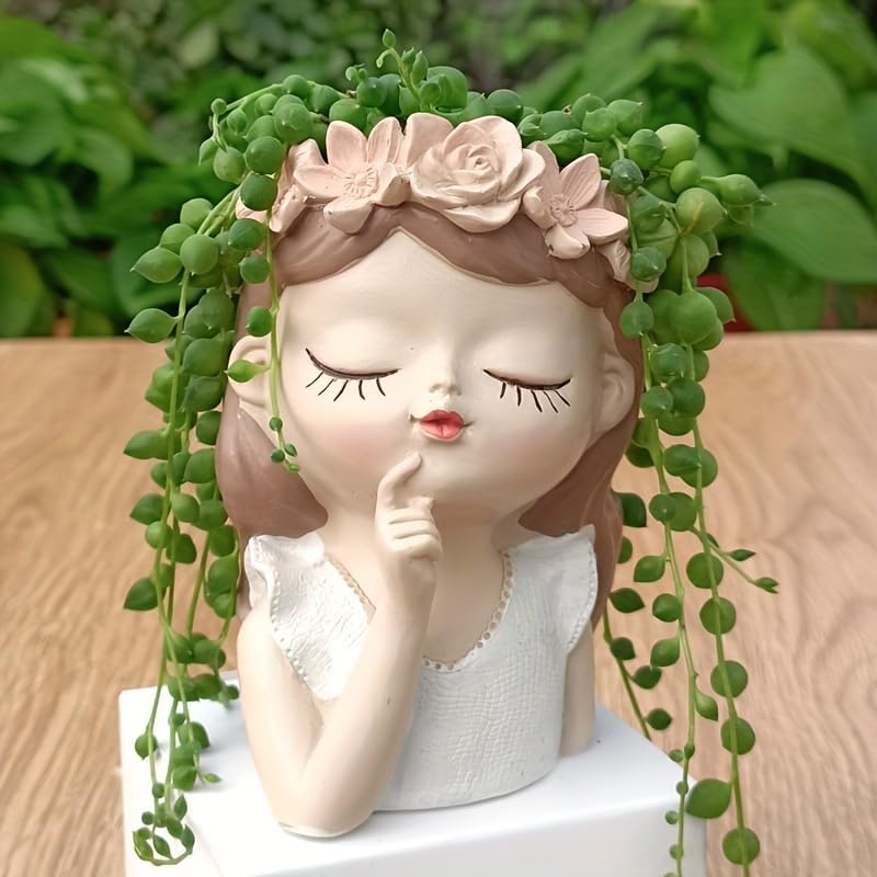 PICKARTME Cute Beautiful Combo Flower Girls Succulent Planter Pots Container Chick Girl Design Ceramic with Drainage Holes for Home Office Desktop Decoration Gift