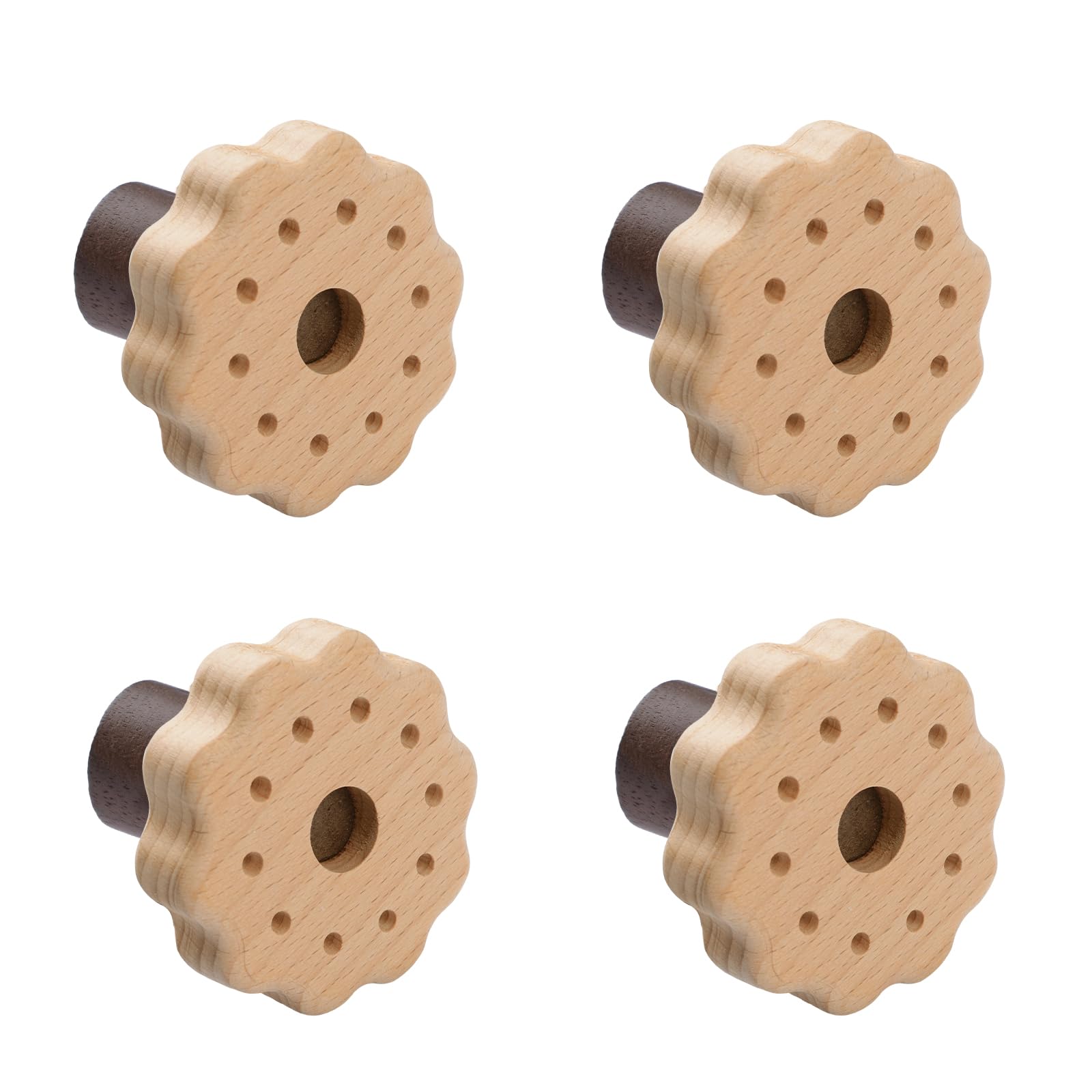 MOROBOR 4pcs Biscuit Shaped Wooden Knobs Single Hole Beech Wood Handles Wood Cupboard Cabinet Handles for Chest of Drawers with Screws& Expansion Tube — image 1