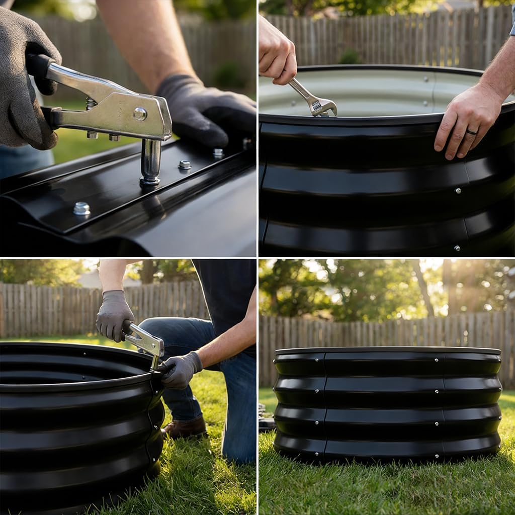 COMHOMA 2 Pack Round Raised Garden Bed 2x2x1ft,Galvanized Metal Planter Box Kit for Outdoor Gardening,Vegetable Flower Herb Growing Beds with Gloves Tools,Black