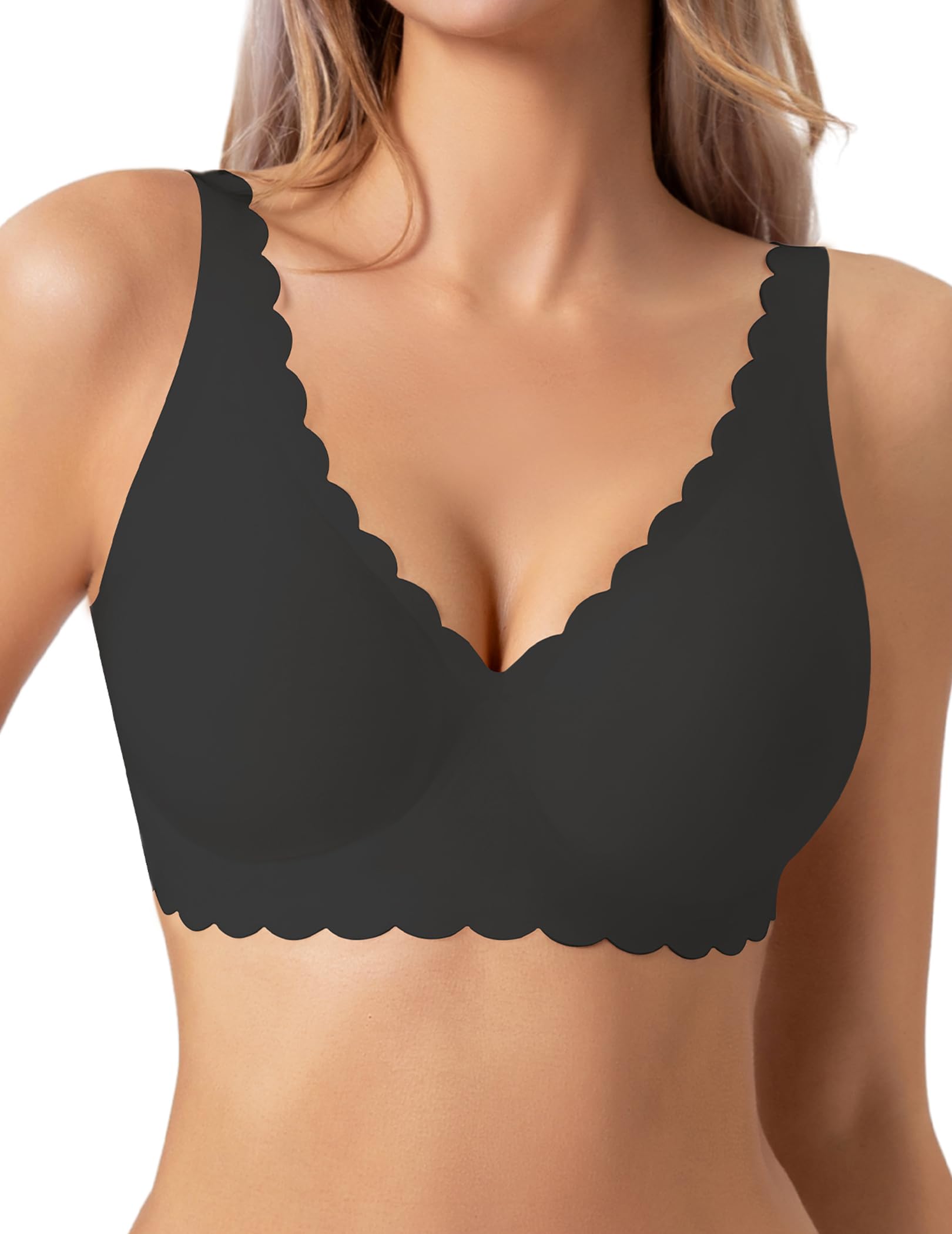 HORISUN Wireless Bras for Women Push Up Full Coverage Seamless No Underwire Support Lift Bra Comfort Smoothing Wavy Bralette