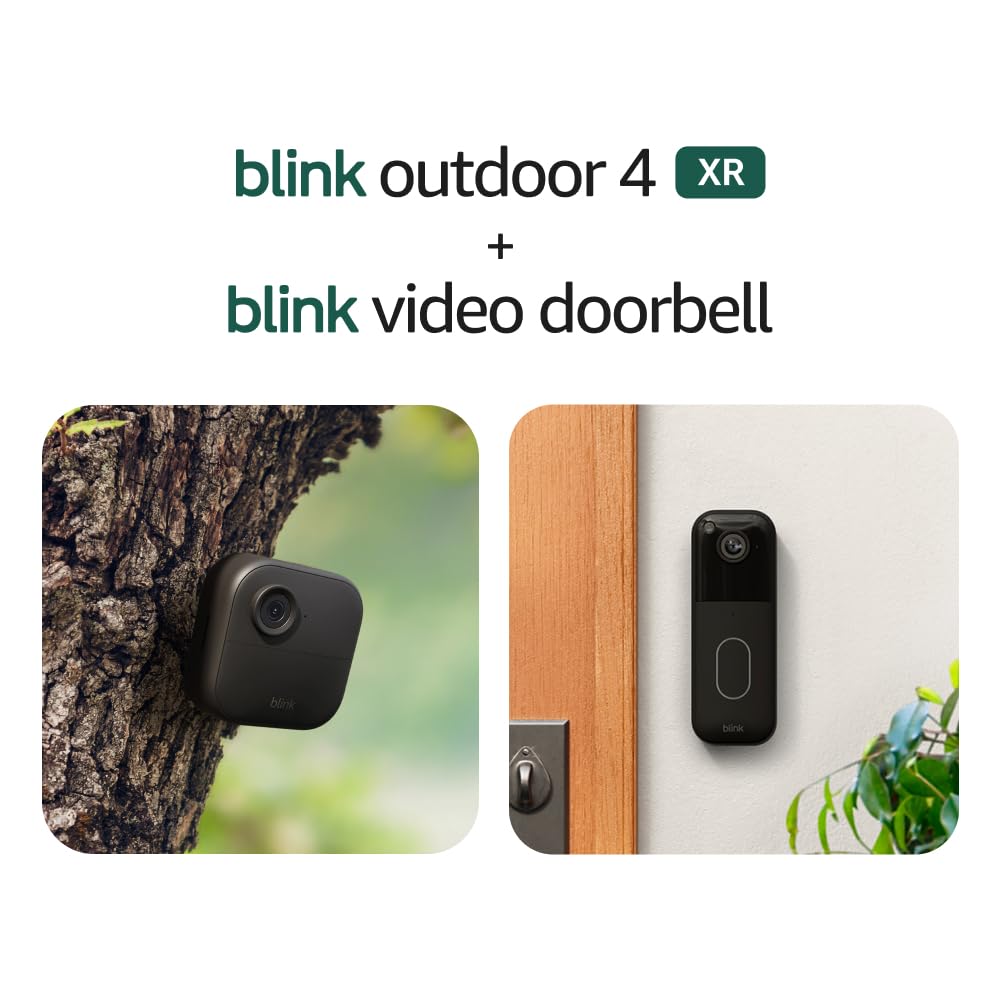 Blink Video Doorbell + Outdoor 4 XR – Wireless smart security cameras, two-year battery life, go up to 400 feet from your home with extended range. Sync Module XR included.