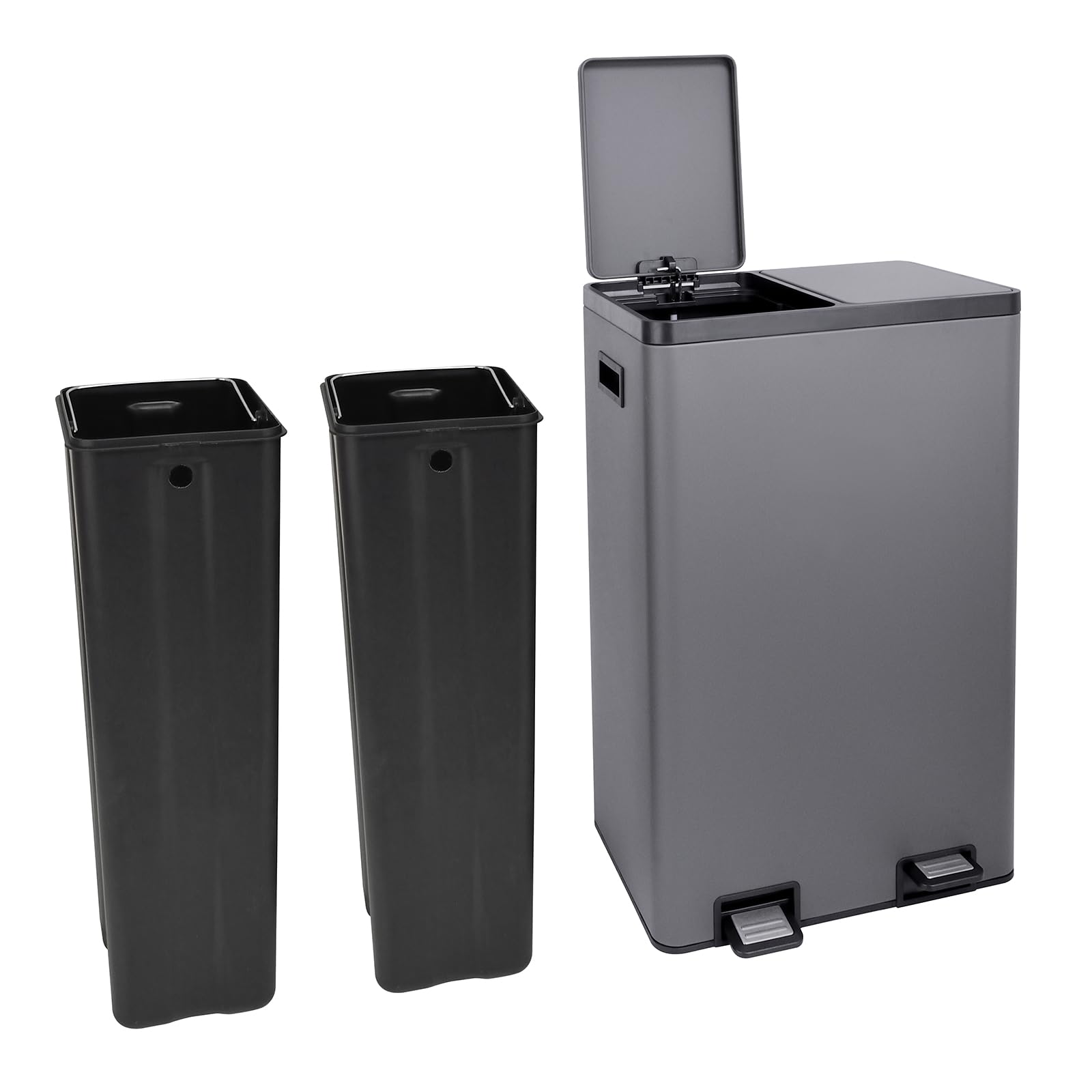 Homra Rockx Prullenbak Afvalscheiding 60 Liter - Duo Pedaalemmer 2X30L Met Geurfilter Rvs Afvalscheidingsprullenbak 2 Vakken Recycle Afvalbak Vuilnisbak Keuken 1