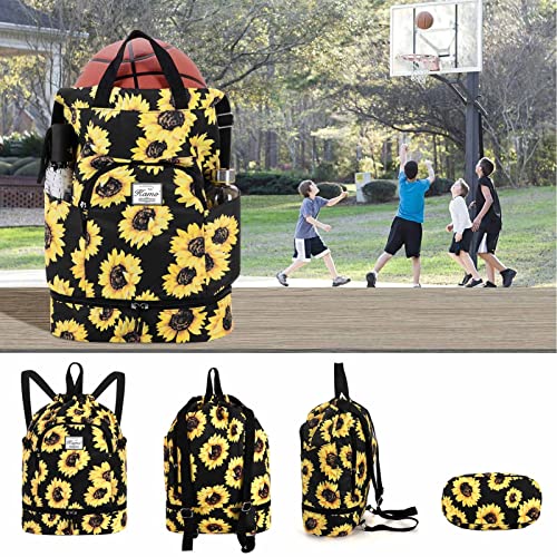 KAMO Drawstring Backpack Bag - Sport Swimming Yoga Backpack with Shoe Compartment, Two Water Bottle Holder for Men Women Large String Backpack Athletic Sackpack for Travel3