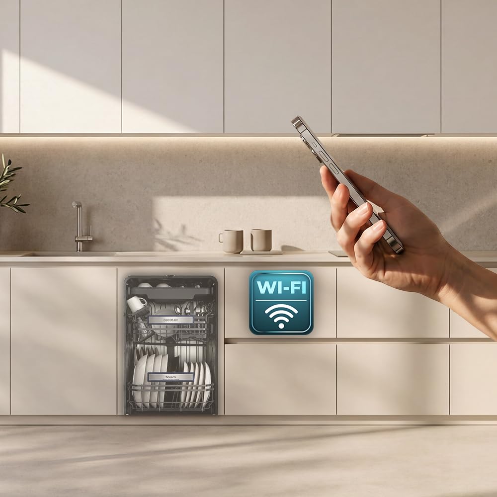 Cecotec Lavavajillas 45 cm Integrable Bolero Aguazero 45100 Full-BI Connected. 11 Cubiertos, 10 Programas, Inverter Plus Duo, Panel Táctil, WiFi, Smart Wash, O2Dry, Super Dry, FloorView Light