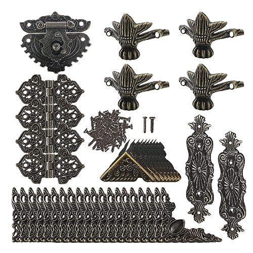 Belvanr Cierre de Caja Cerradura Vintage Decorativo Antiguo Cierre de Bronce Antiguo Tiras para Gabinete Retro Bisagra de Bronce Pies de Vintage Protecciones de la Esquina Cubiertas de Bordes