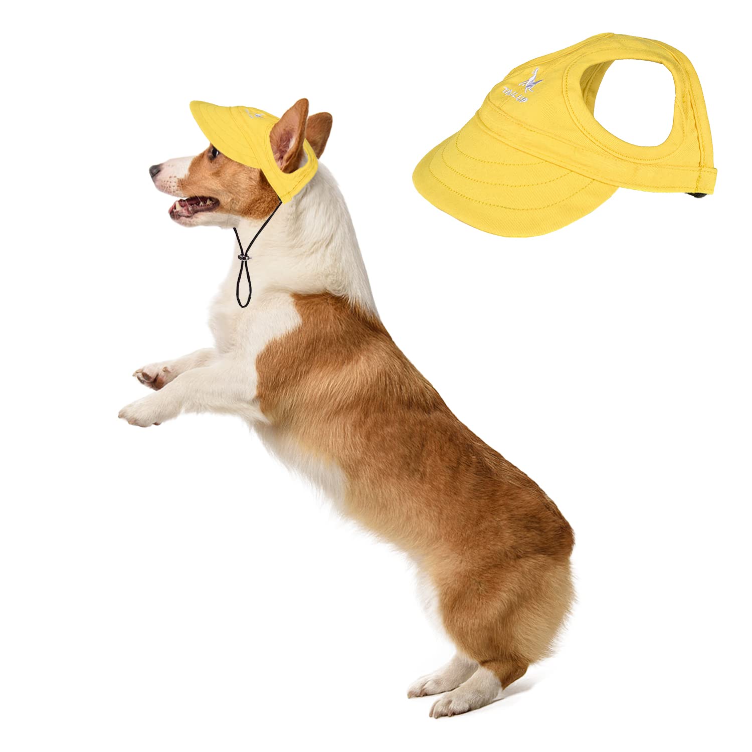 HDKUW Dog Hat with Ear Holes, Dog Baseball Outdoor Cap, Adjustable Summer Travel Sport Hat for Small Medium Dogs Yellow M