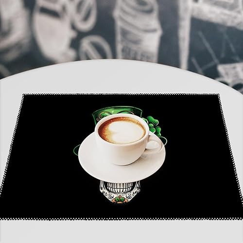 Miniatura 7 de Skull St Patrick Day of The Dead Lucky Shamrock Placemats Set of 6 Resistant Table Mats Washable Place Mats for Dinner Party Table Decoration