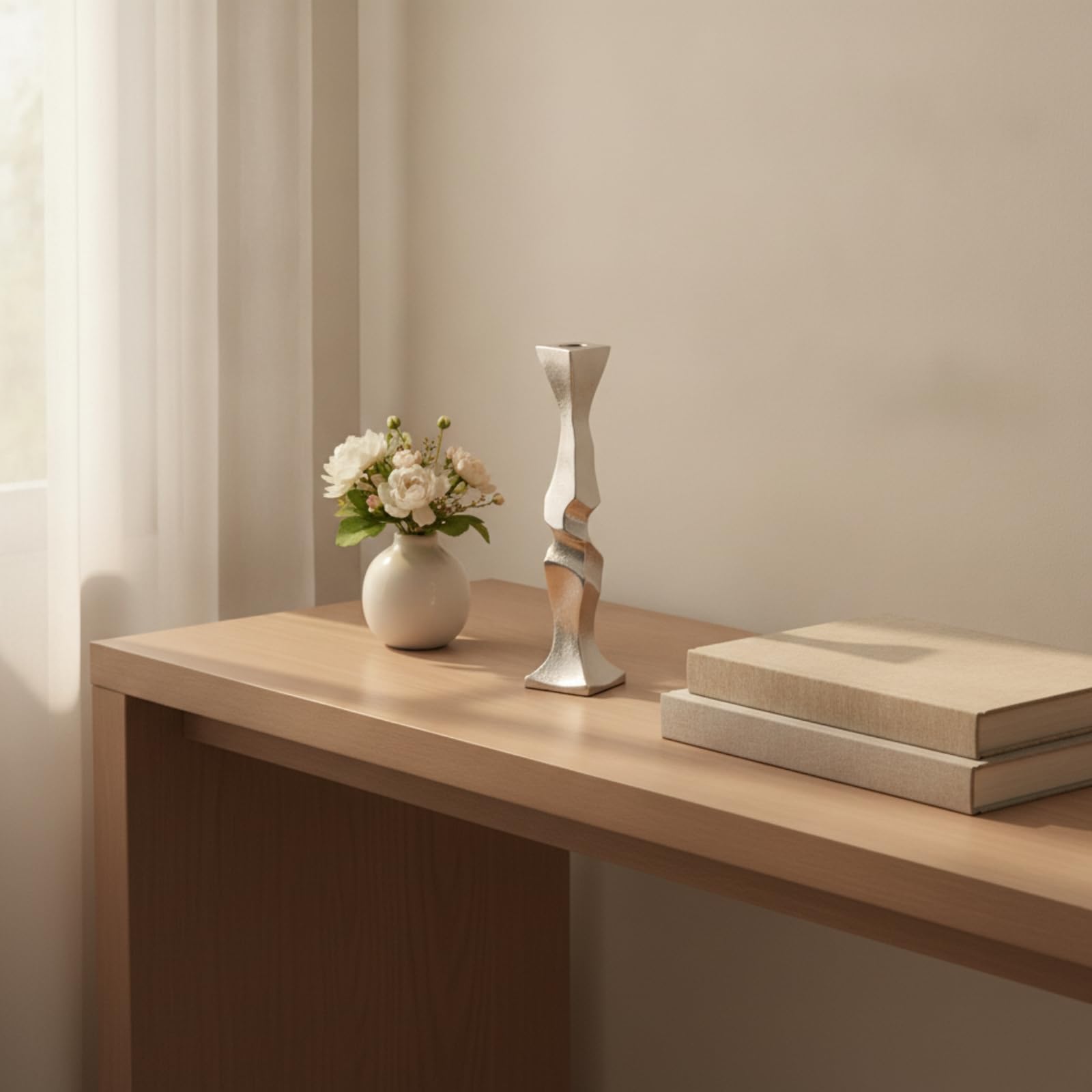 Candelabro a Forma Ramificata Moderno Portacandele a Stelo Elegante Portacandele in Alluminio per Collezionisti D'arte, Tavolo da Pranzo, Argento, Grande 6 H30cm