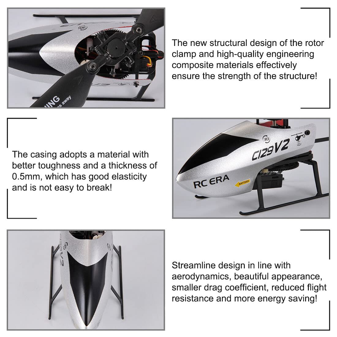 RC ERA C129V2 4CH RC-Hubschrauber, 2,4G-Ferngesteuerter Helikopter mit 6-Axis Gyro Höhenhaltung, Optischer Flusspositionierung RTF für Erwachsene Hobbyisten