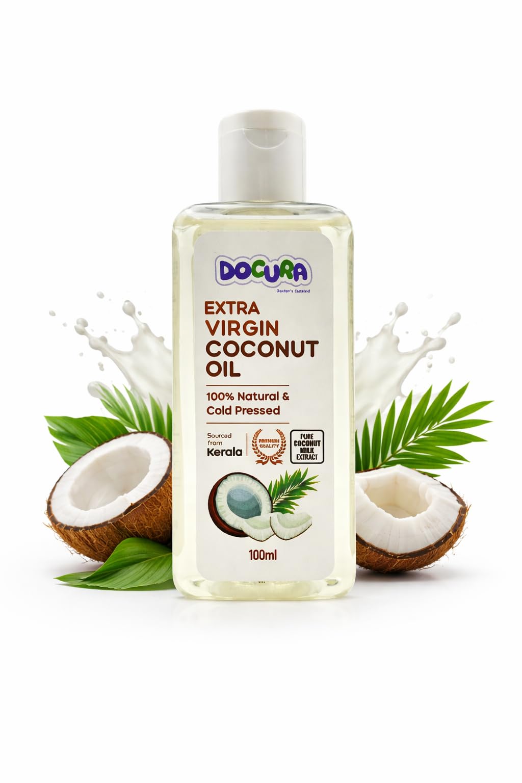 Docura Extra Virgin Coconut Oil | 100% Pure Cold Pressed | Baby Massage, Hair, Skin & Cooking | No Chemicals or Preservatives (100ml)-image-46