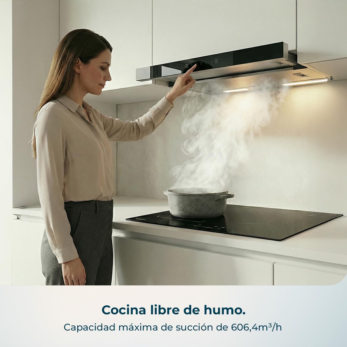 Cecotec Campana Extractora Telescópica Bolero Flux TLT 605501 Glass Black A++. 60cm, 606,4m³/h de succión, Control Táctil Invisible, Control Táctil y Movimiento, Función Booster — view 4