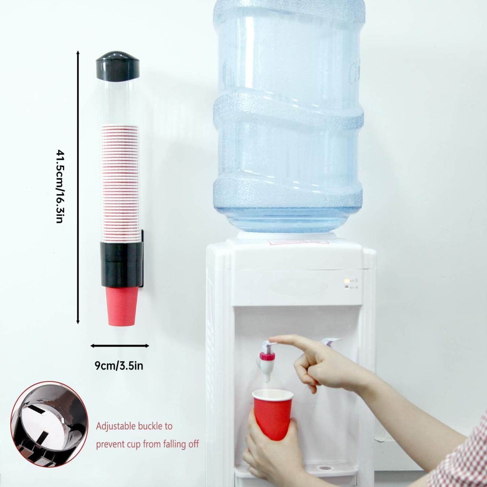 DEWIN Distributore di bicchieri, distributore di bicchieri a parete, portabicchieri in plastica one touch, Adatto per diametro esterno della tazza ≤7,5 cm. 60-80 tazze (nero)