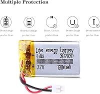 Vista 4 de Litro 3.7V 130mAh 302030 Lipo batería recargable de iones de litio con JST PH 0.079 in conector