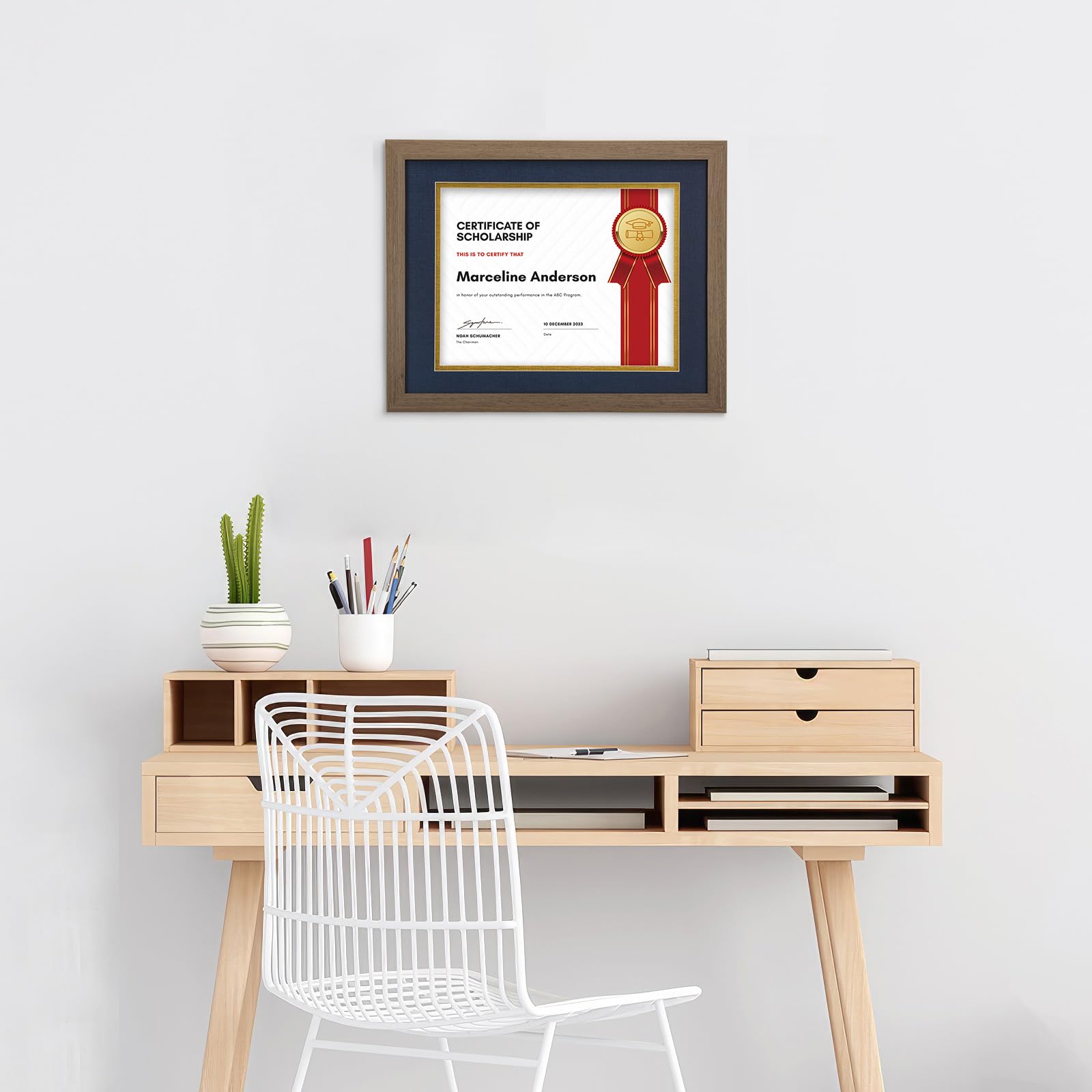Lot De 2 Cadres Certificat 21,6x27,9 Cm – Bois Rustique Noyer, Verre HD, Pour Mur Ou Table