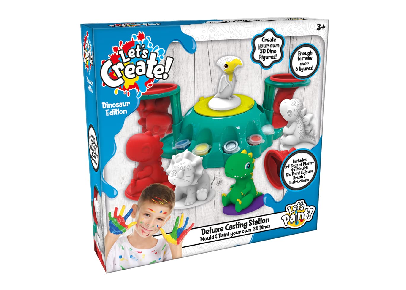 Let's Create | Deluxe Dinosaur 4 in 1 Plaster Mould & Paint Station | Comes with Spinning Plate and Ready to Use Moulds