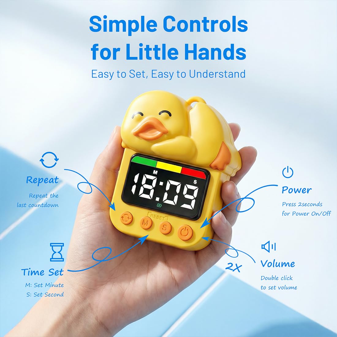 Yellow Duck - Temporizador visual impermeable para ducha, temporizador digital para baño/cocina para montaje en pared, estudio, natación