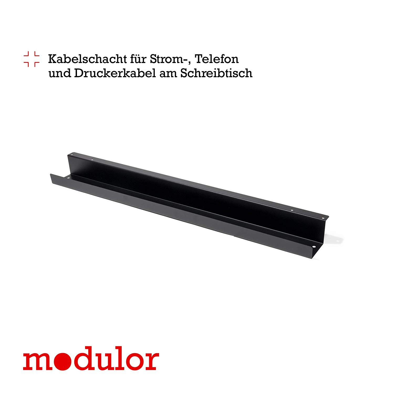 Kabelkanal, 7 x 9 x 102,5 cm, Schwarz | Kabelführung für den Schreibtisch aus pulverbeschichtetem Stahl mit Zugentlastungsclip; Kabelhalterung inklusive Schrauben
