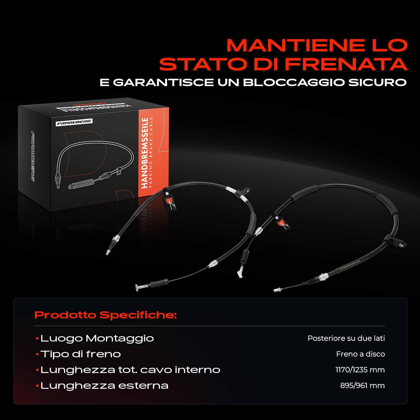 Frankberg 2x Cavi freno a mano Posteriore sinistra destra Compatibile con 147 937 1.6 16V T.SPARK Eco 1.6 16V T.SPARK 1.9 JTD 1.9 JTDM 16V 1.9 JTDM 8V 1.9 JTD 16V 1.9 JTDM 2.0 16V T.2001-2010 46843743