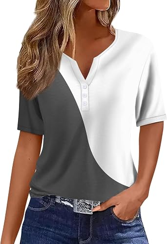 FONMA Summer Tops for Women 2025 Cute Graphic Tee V Neck Floral Boho Short Sleeve Shirts Casual Loose Comfy Tunic Blouse