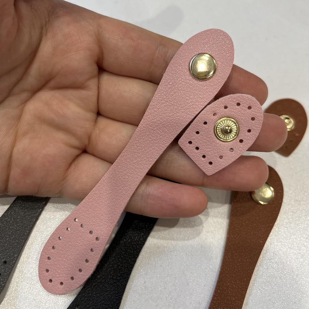 24 Sets Pu Leather Snap Buckles, 2 Sizes Sew on Purse Tab Closure Button Fasteners for Wallet Bag Notebook DIY Craft Making