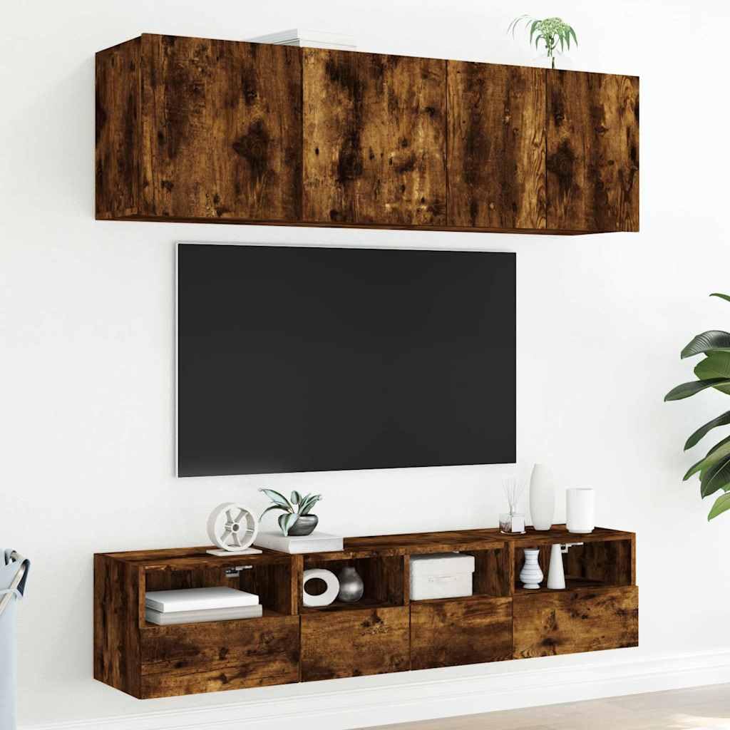 Set di 5 mobili da parete per TV, in rovere affumicato