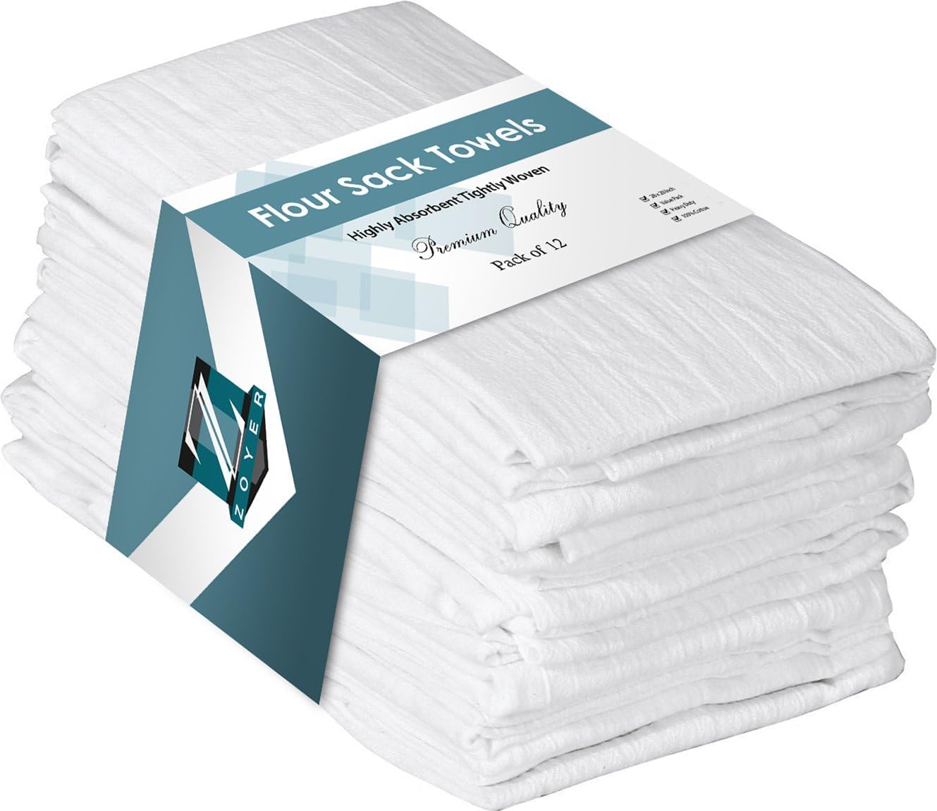 ZOYER Flour Sack Towels 28" x 28", 12 Pack - 100% Cotton Dish Towel - Machine Washable TeaTowels, Ultra Absorbent BarTowels, Dish Cloth Perfect for Drying Dishes & Cleaning - Kitchen Linen Set
