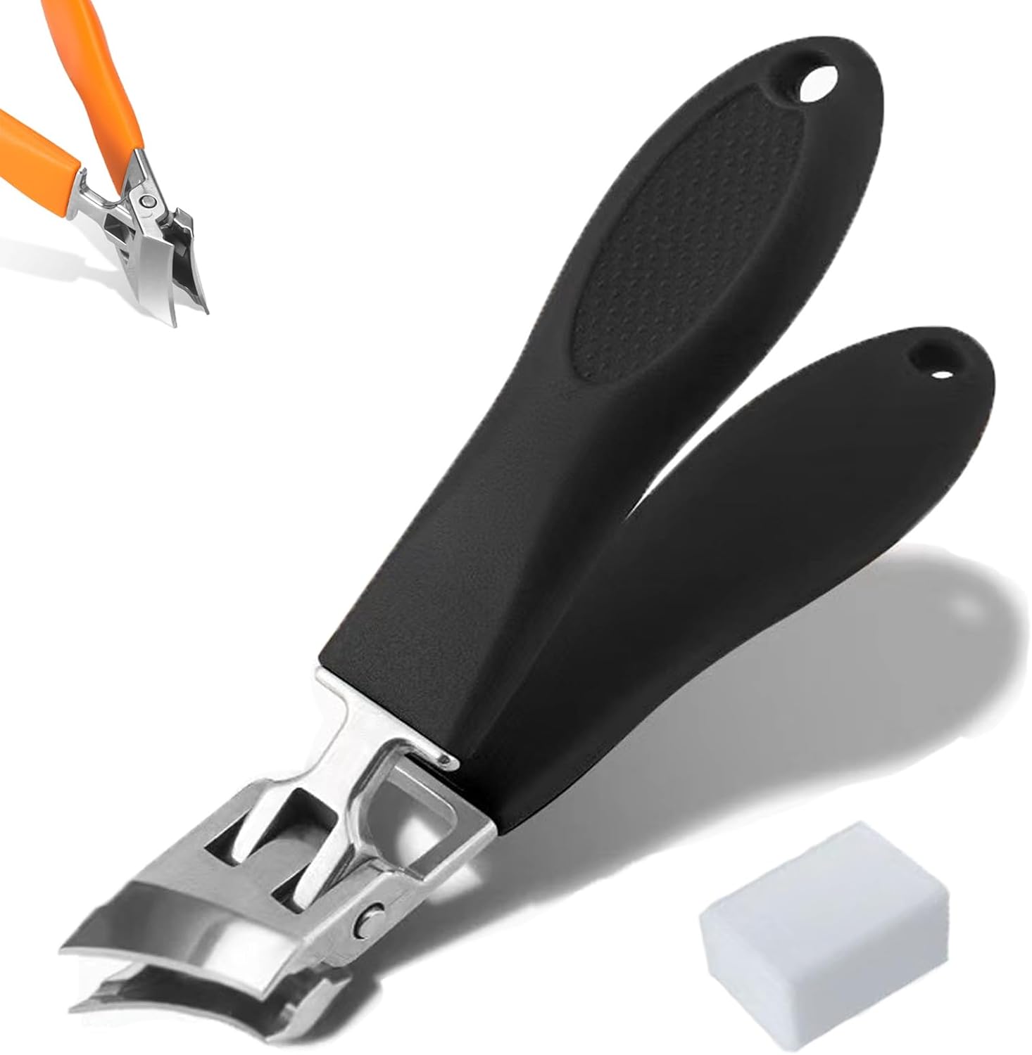 Wide Jaw Opening Anti-Splash Slanted Nail Clipper, Stainless Steel Nail Cutter, Long Handle Nail Clippers for Toenails, Heavy Duty Nail Clipper for Men Women Adult Seniors (Black)