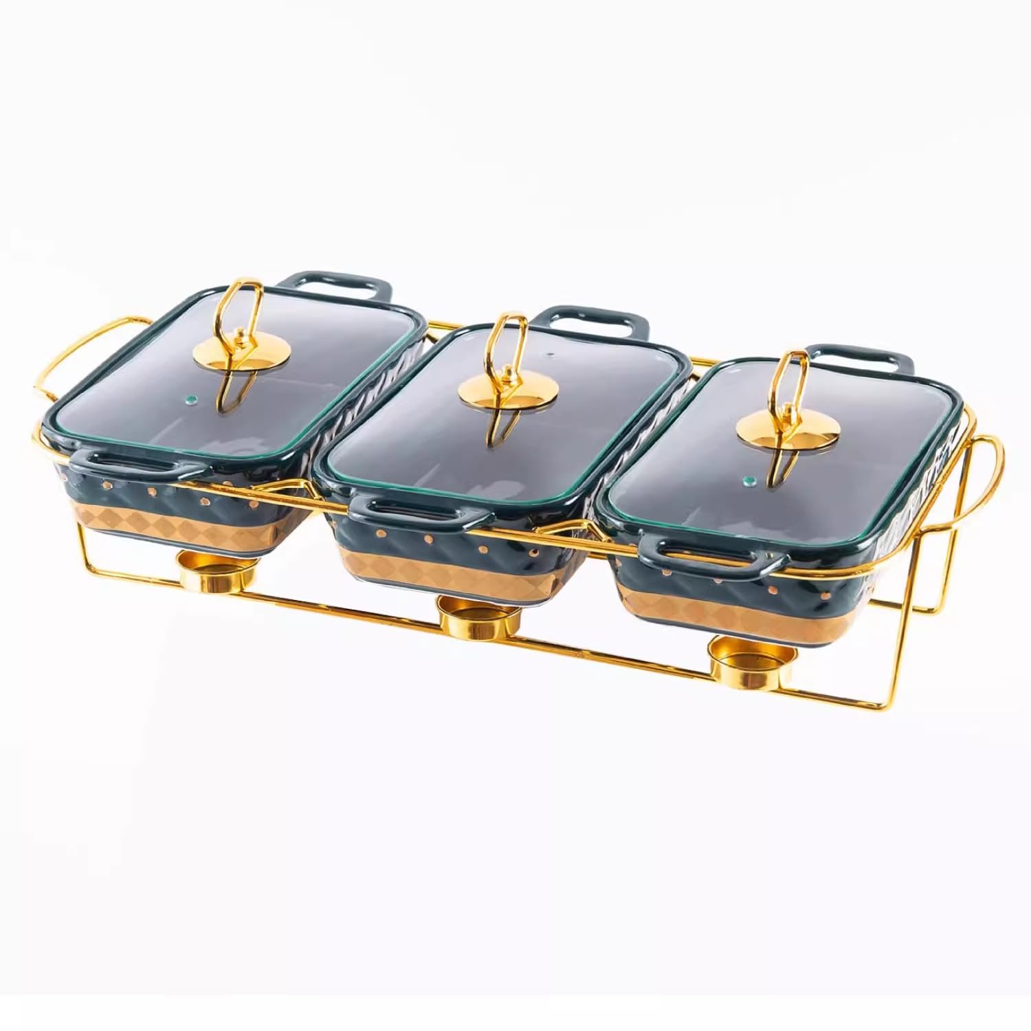 Servidor de buffet de cerámica con tapa de cristal para calentar, ideal para bodas, fiestas, banquetes y eventos de catering
